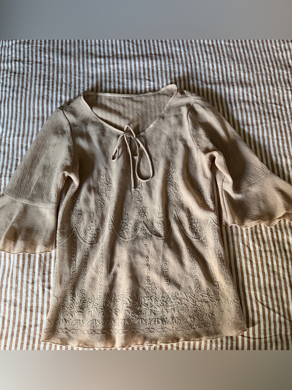 Beaded Flowy Blouse in Light Taupe